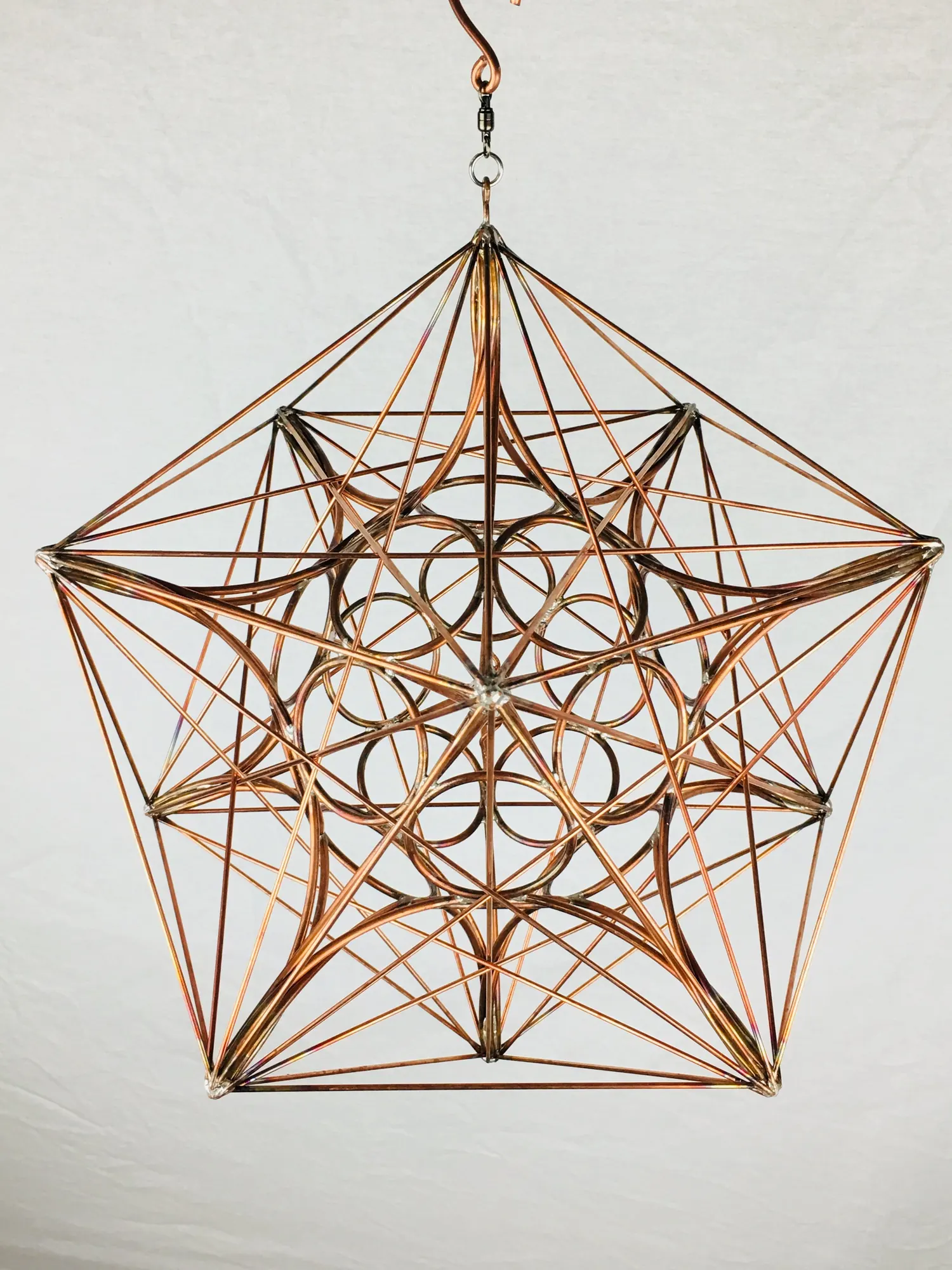 Metatron's Cube viewed from a pentagonal face, showing nested copper circles