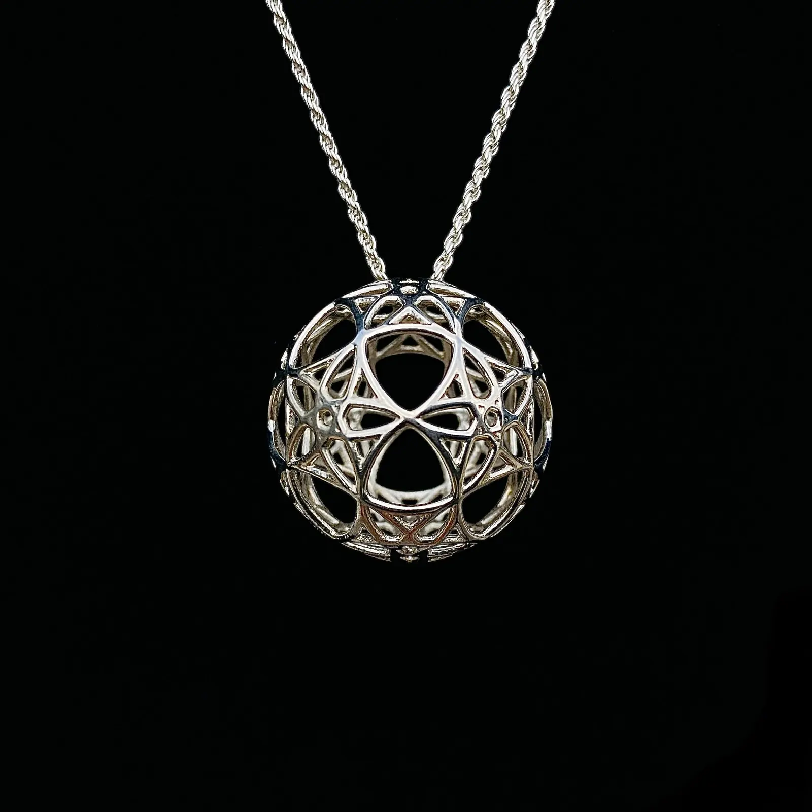 Sterling Silver AllSphyr pendant on a silver chain, close view
